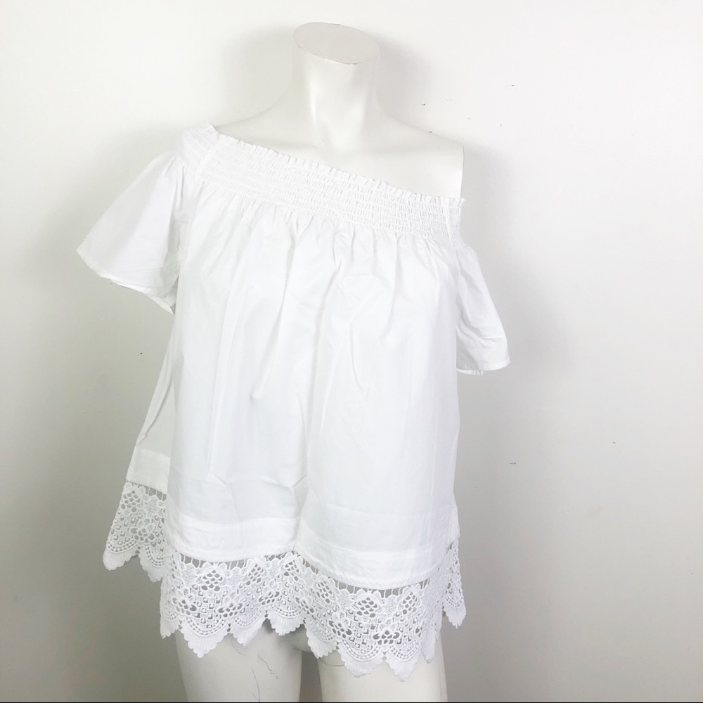Who What Wear Lace Trimmed Off The Shoulder Top